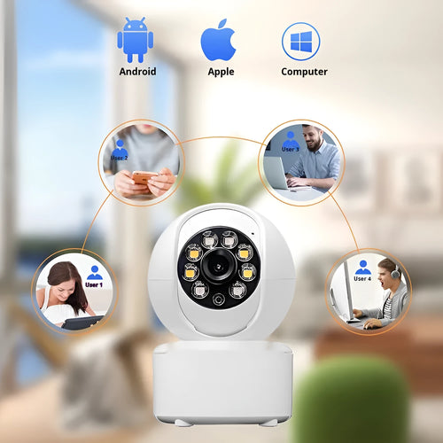Indoor 1080p HD security camera with ceiling mount bracket on a white background.