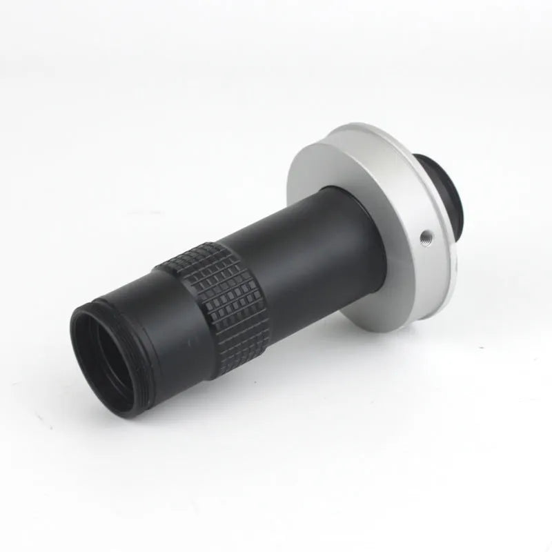 Black anodised aluminium industrial camera monocular lens for machine vision with 130x magnification range
