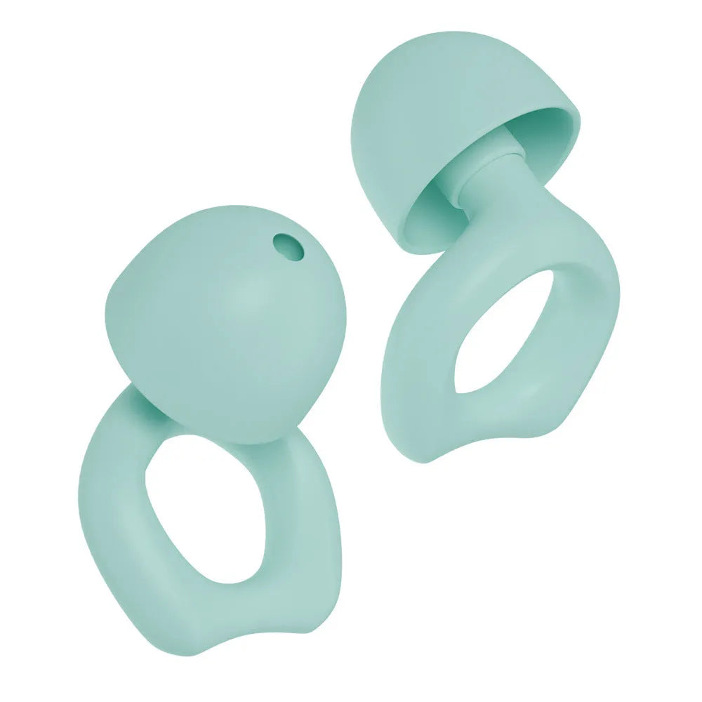 A pair of silicone soundproof earplugs in various colour options on a white background.
