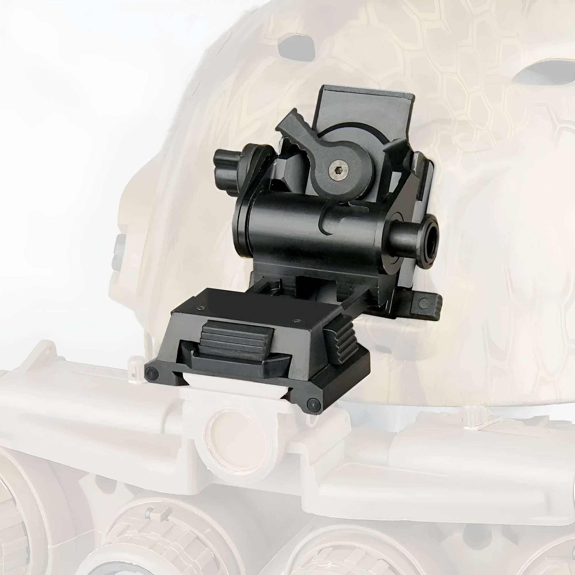 Metal alloy G24 NVG fast helmet mount with OPS breakaway base in dark earth colour.