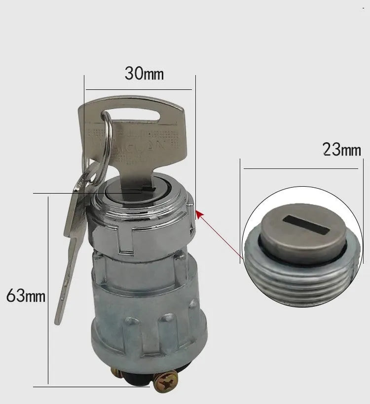 Copper ignition lock switch with key for truck and agricultural vehicle.