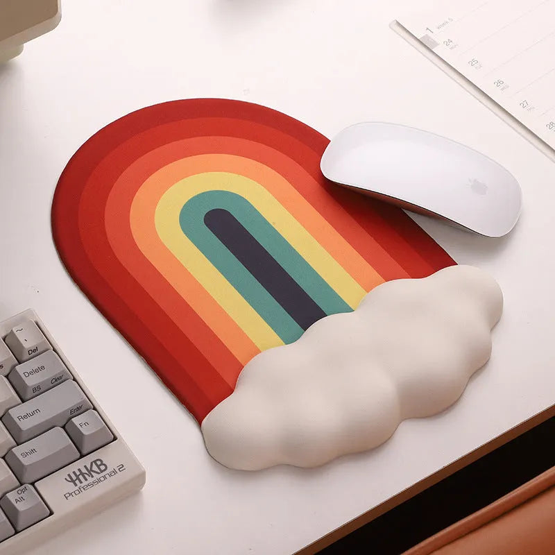 Cloud Rainbow silicone wrist rest set showing mouse pad and keyboard support with cloud pattern