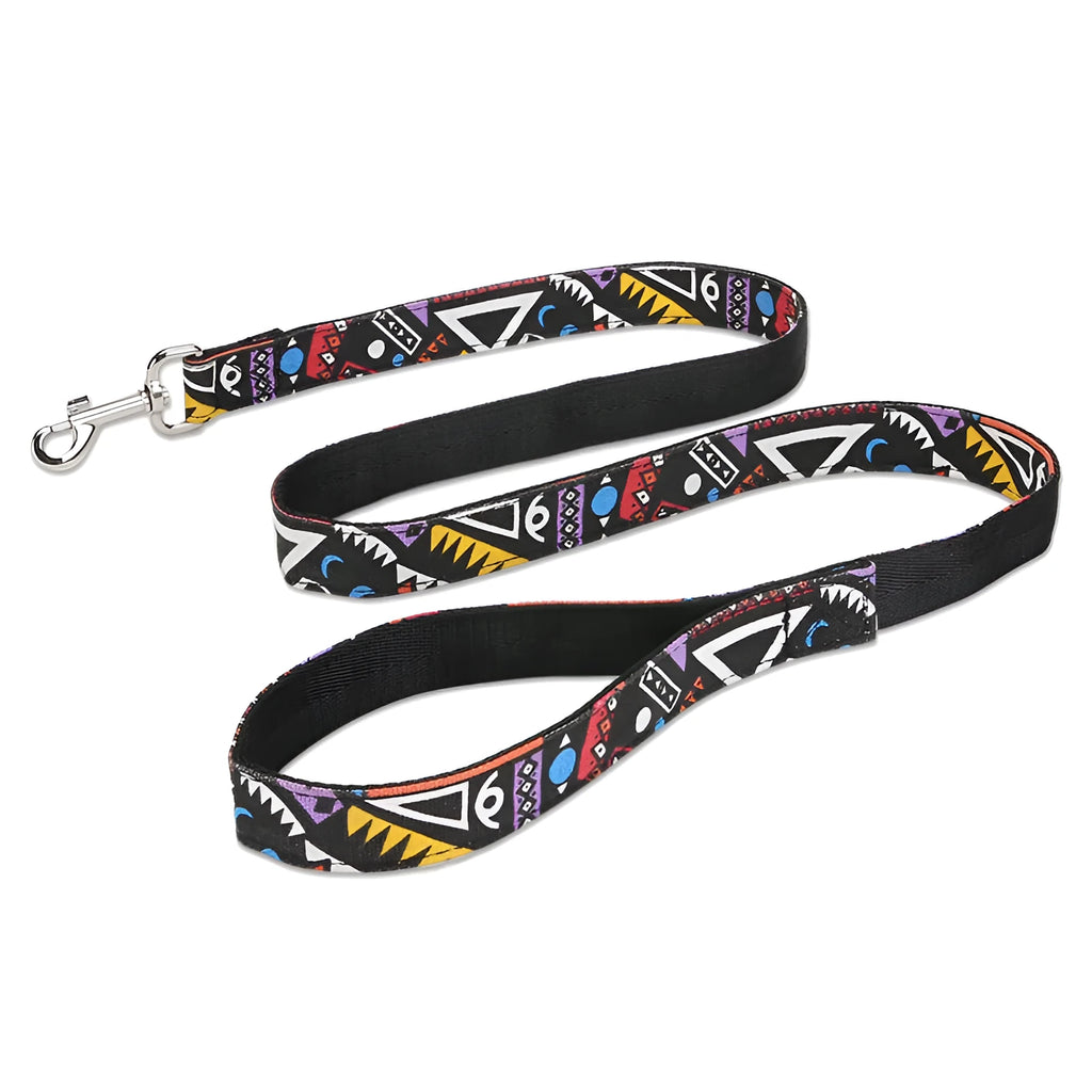 Black dog leash extension with plaid stripe pattern, measuring 120cm long and made from imitation nylon.