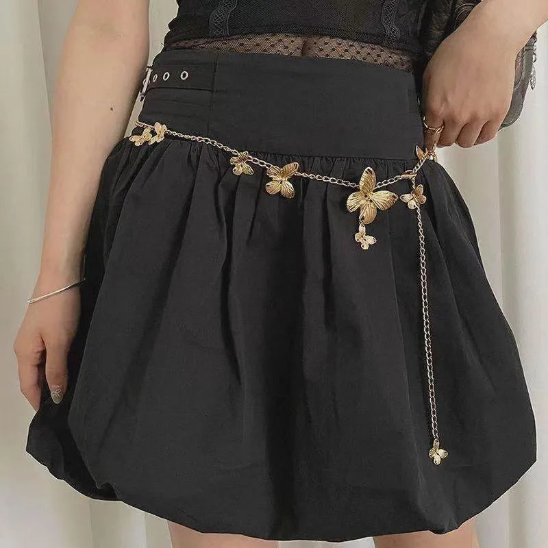 Gold butterfly waist chain for women showing 40mm width and single circle design