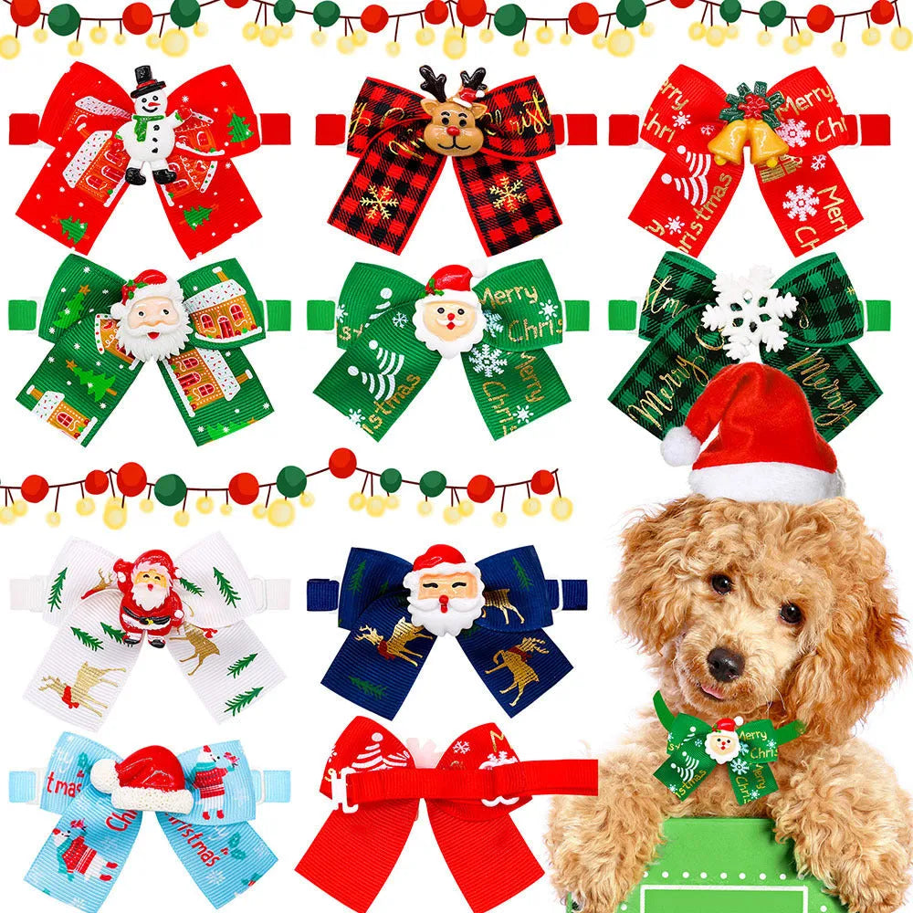 Red and green Christmas pet bow tie accessory with British style design for dogs and cats