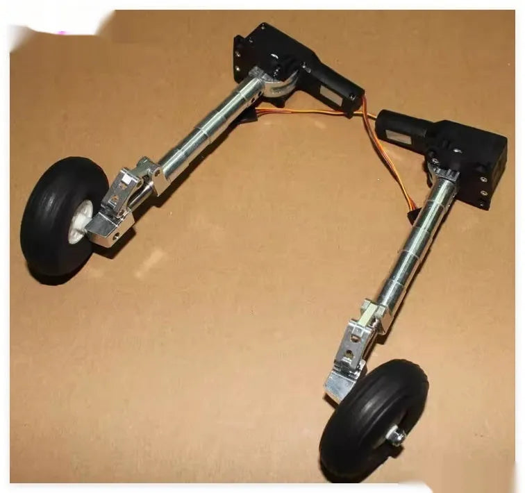 Alloy retractable shock-absorbing landing gear for toy aircraft with multiple height and wheel options