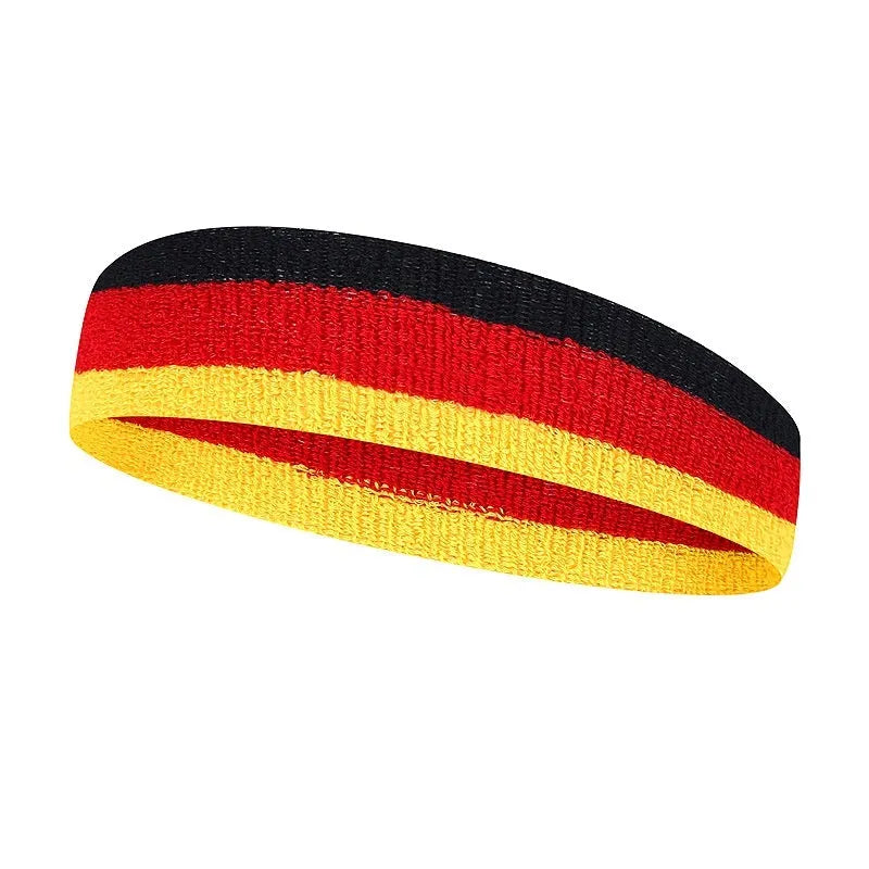 Multicolour sports headband for adults shown in one of seven colour options, sized 5.5 by 20 centimetres.