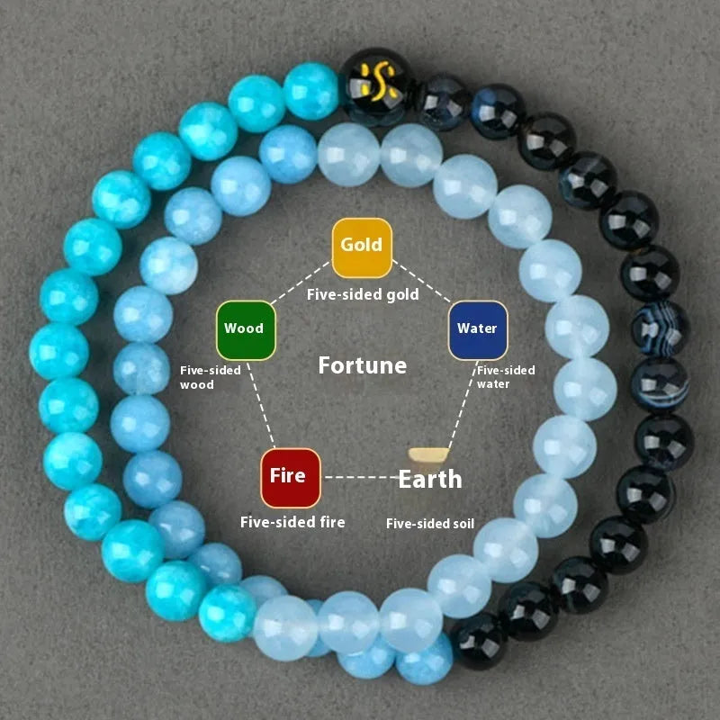 Handmade Duobao crystal double ring bracelet for women in five element colours.