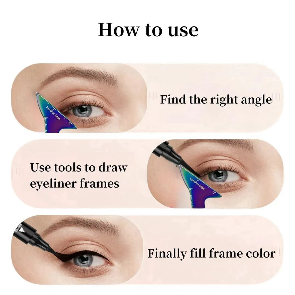 3 in 1 reusable eyeliner stencil tool for hooded eyes creating winged liner and contour.