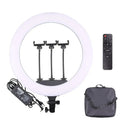 18-inch diameter LED ring light with remote control on a 210cm adjustable aluminium stand for live streaming