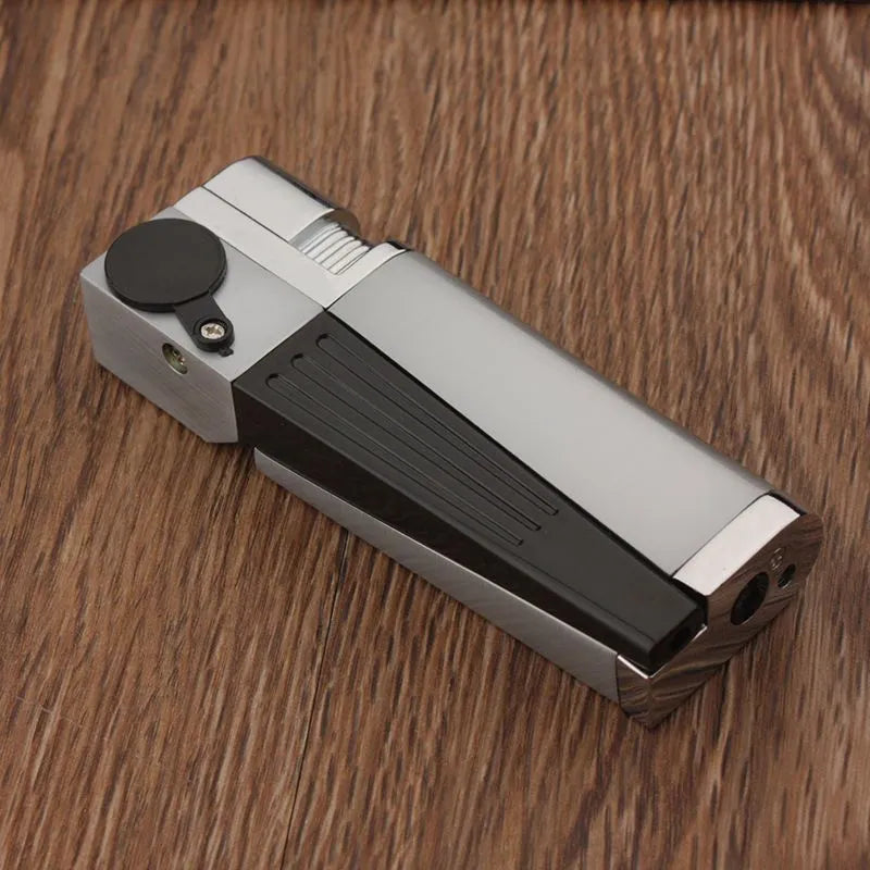 Refillable metal pipe lighter with foldable cover and built-in smoking bowl