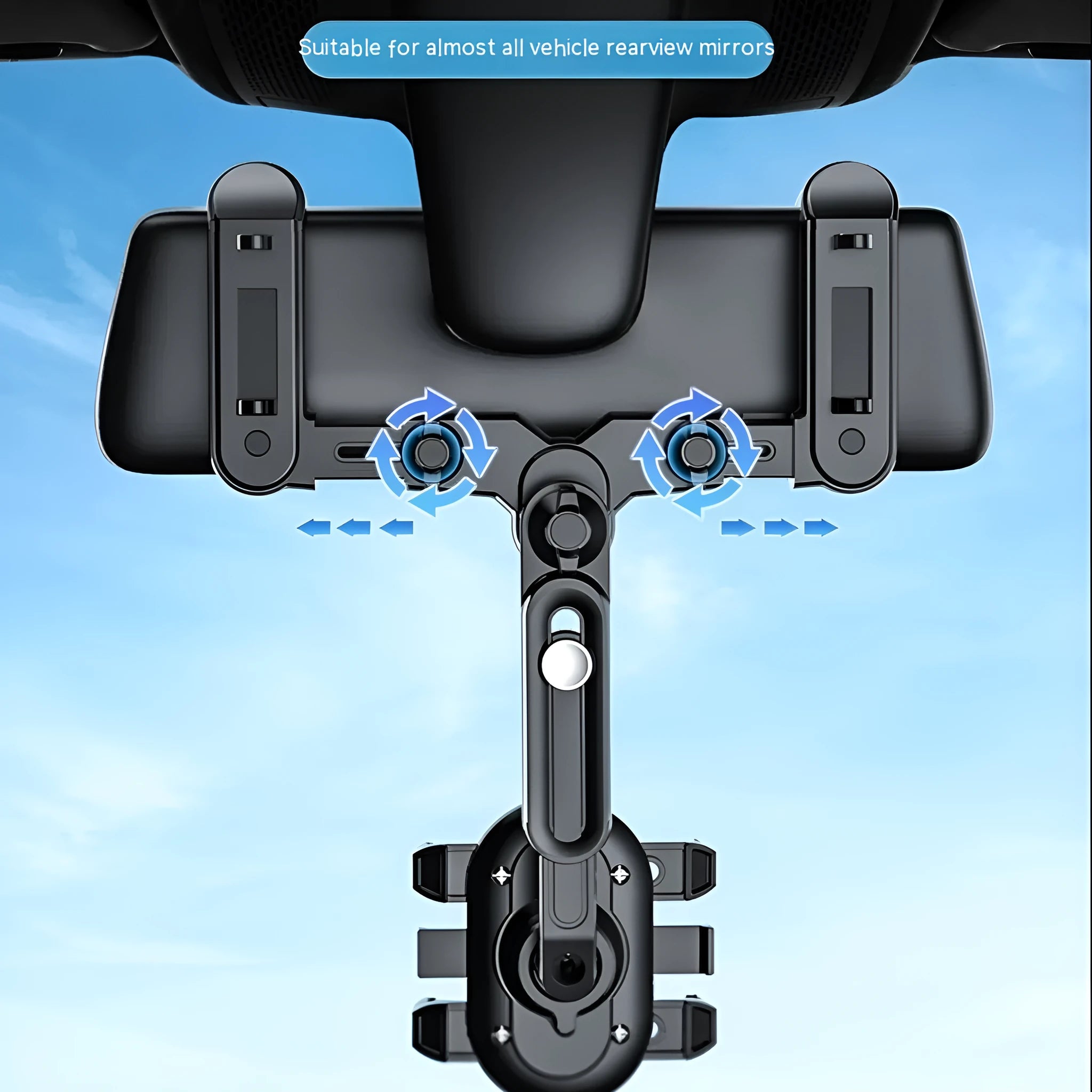 ABS automobile rear view mirror bracket with universal design and folding rod mechanism