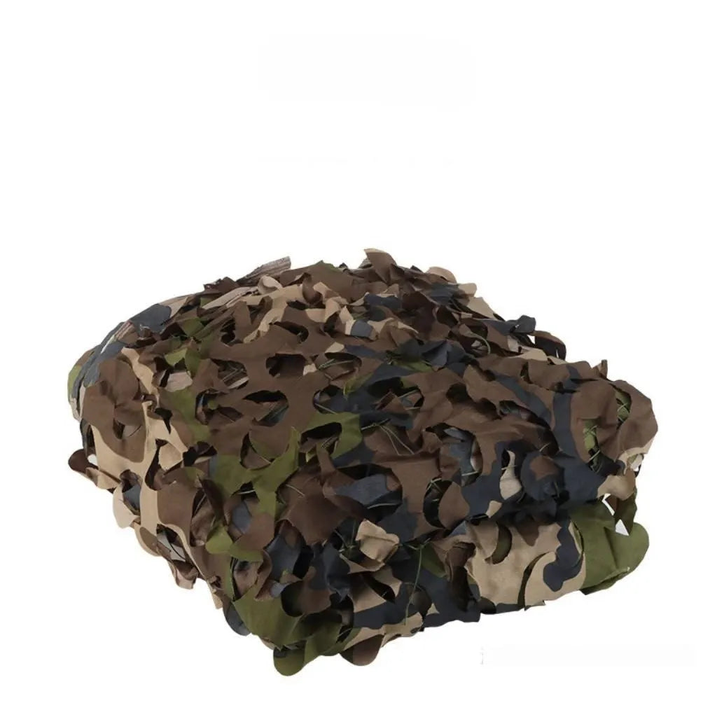 Green camp camouflage netting set rolled up, showing a desert camouflage pattern option.