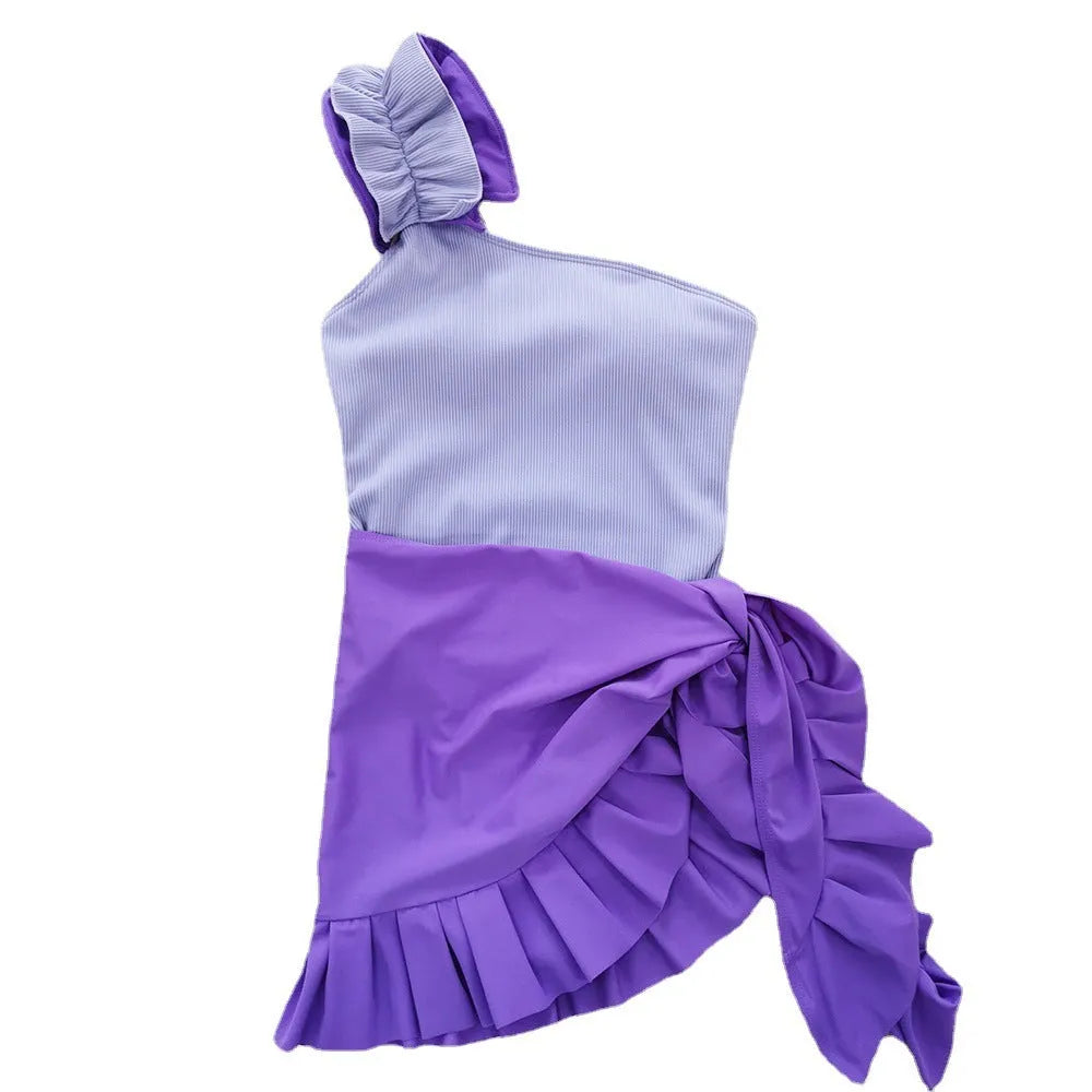 Women's single-shoulder suspender tube top one-piece swimsuit with high waist in solid colour