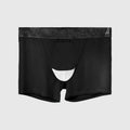 Men's solid colour nylon sports boyshorts on a mid waist, shown in light blue.