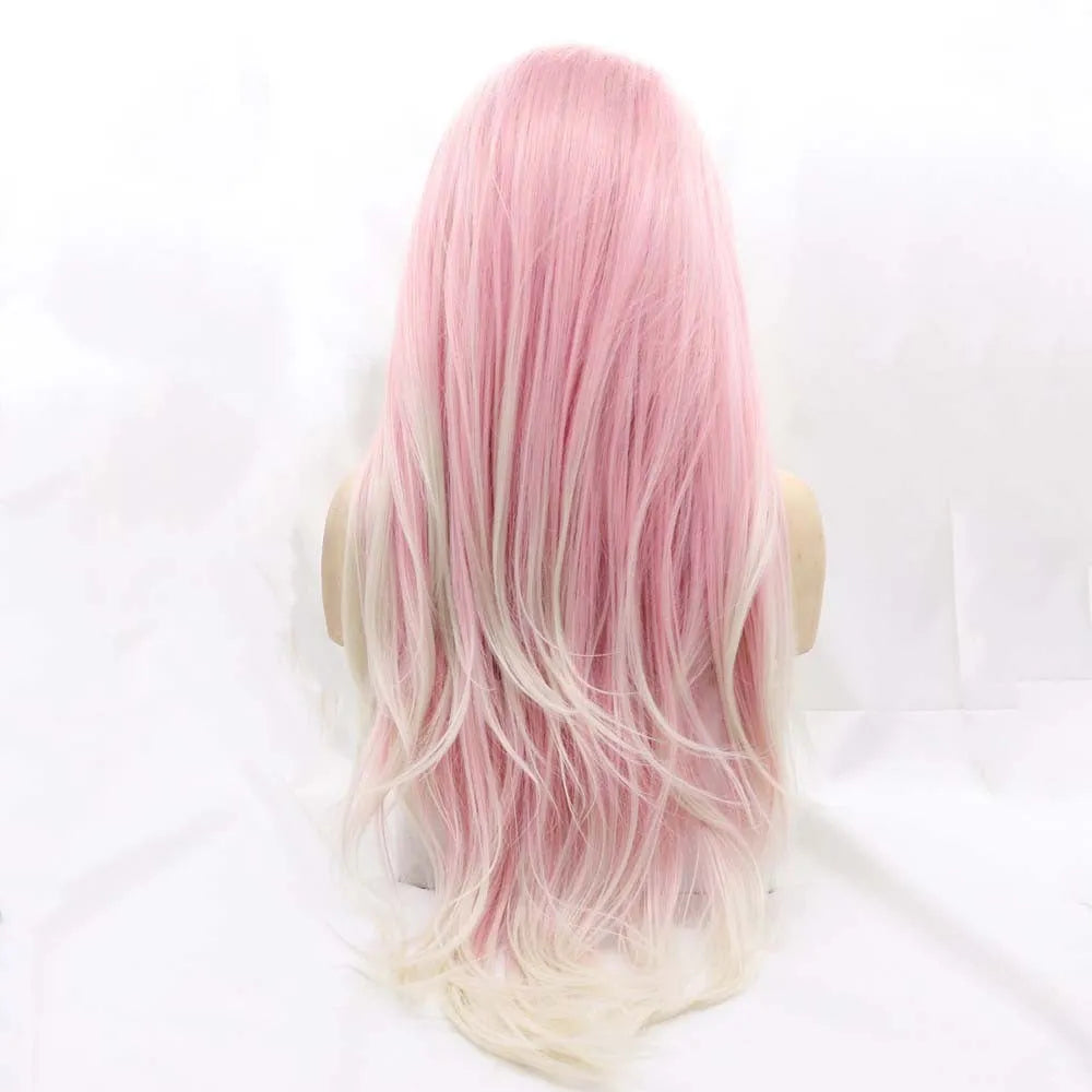 Pink gradient synthetic wig with big wave curls for ladies fashion and cosplay