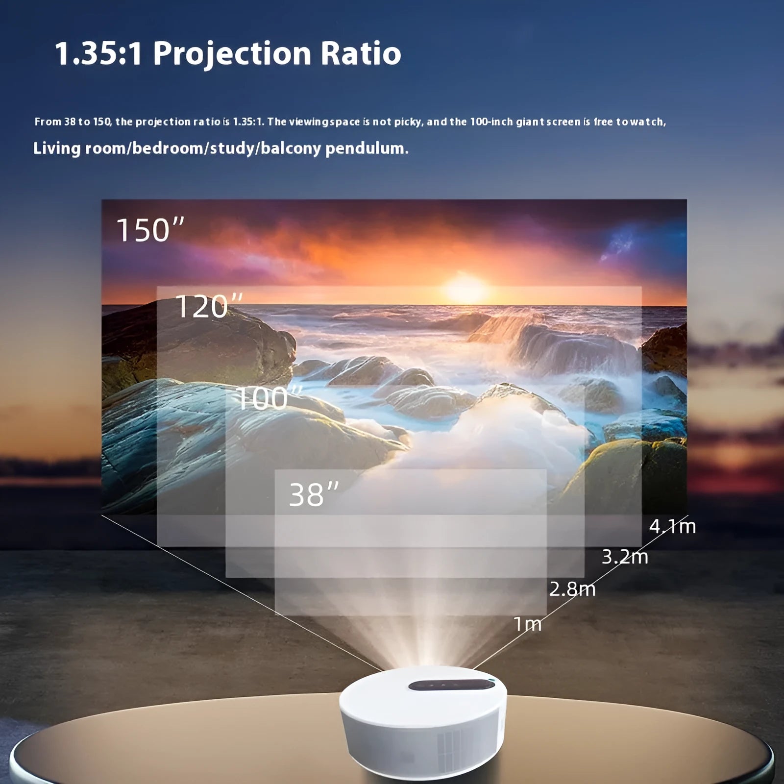 White HD projector with remote control for home theatre and bedroom cinema projection