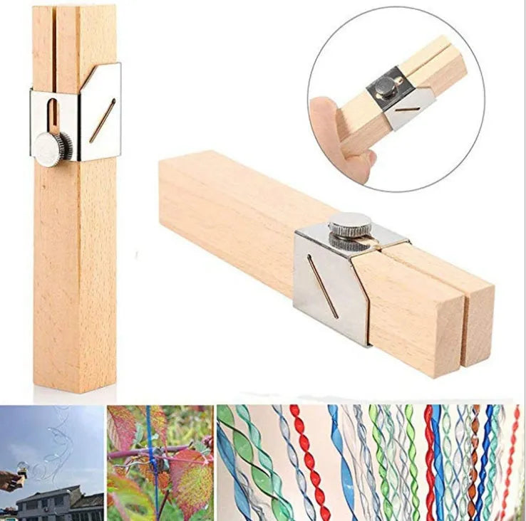 Plastic bottle cutter in log colour, 2.2x2.2x14cm, with slot for cutting PET bottles into rope
