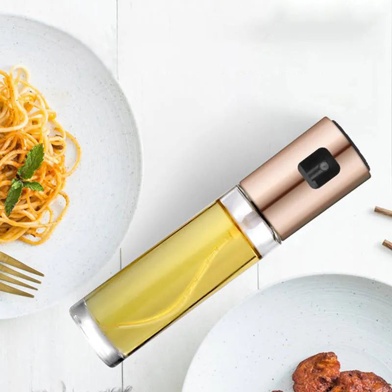 Gold push-pump oil spray bottle for BBQ and kitchen cooking with 100ml capacity