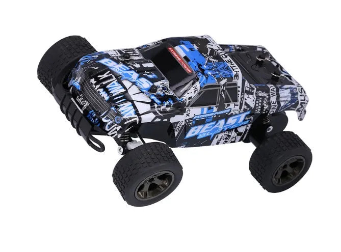 Blue and yellow 1:18 scale remote control off-road car with 2.4Ghz transmitter
