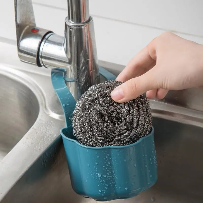 Nordic style plastic sink drain basket in dark blue colour measuring 20x10x7.5 cm