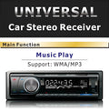 Car Bluetooth stereo receiver with front auxiliary input, USB and SD card slots on display