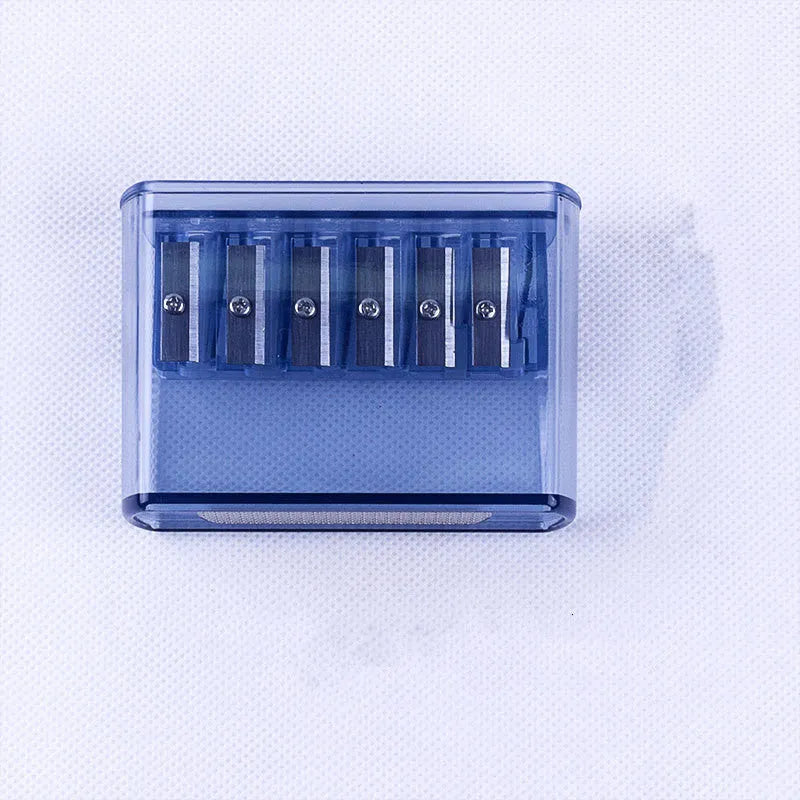 LK06 model six-hole manual pencil sharpener in white ABS plastic with a separate metal blade.