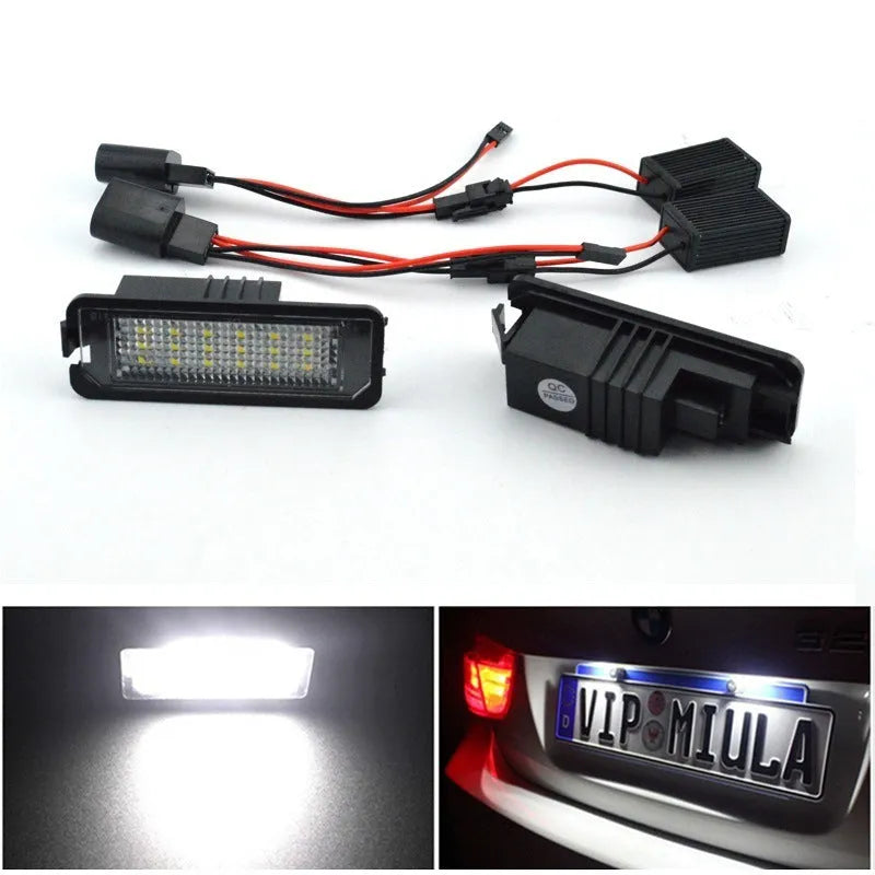 Volkswagen LED license plate light unit for Golf, Polo, Phaeton models with 24 SMD LEDs.