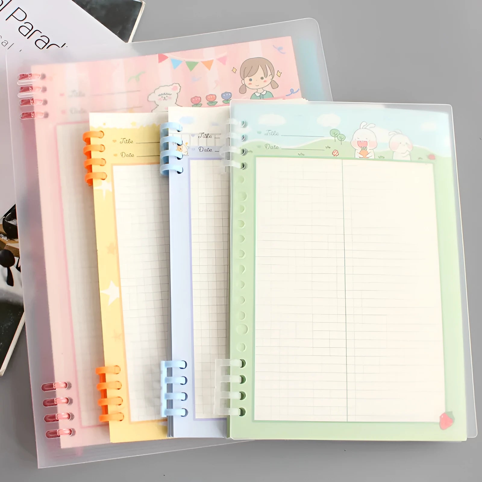 B5 loose-leaf notebook with PP plastic shell showing 40 pages of refill paper in binder binding