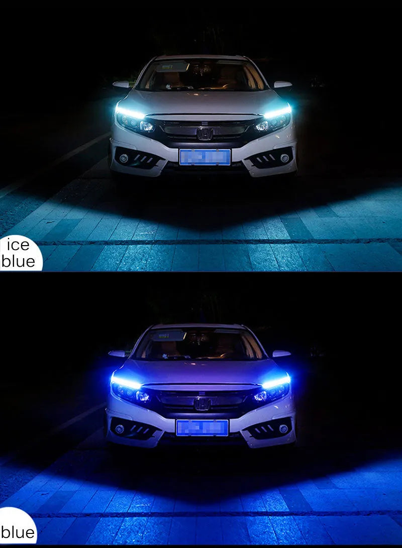 Flexible silicone car LED strip for daytime running lights and flowing turn signals in multiple colours.