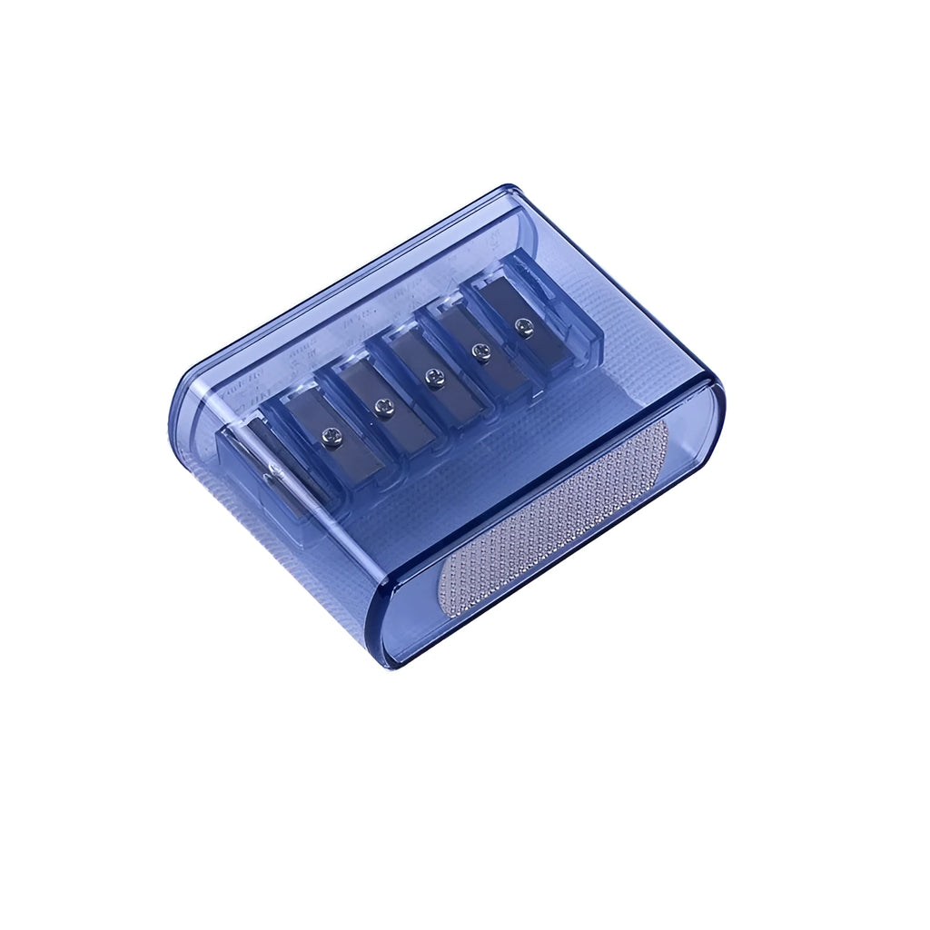 LK06 model six-hole manual pencil sharpener in white ABS plastic with a separate metal blade.