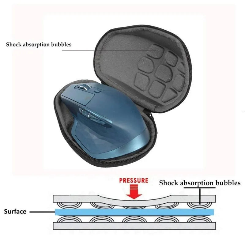 Black mouse storage box made of nylon 1200D and 6mm EVA with handle on a flat surface