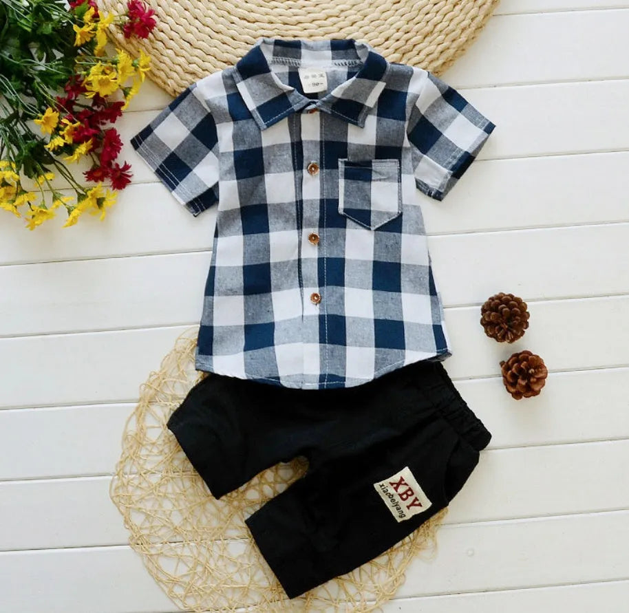 Cotton baby boys summer sports outfit set with short sleeve t-shirt and matching shorts