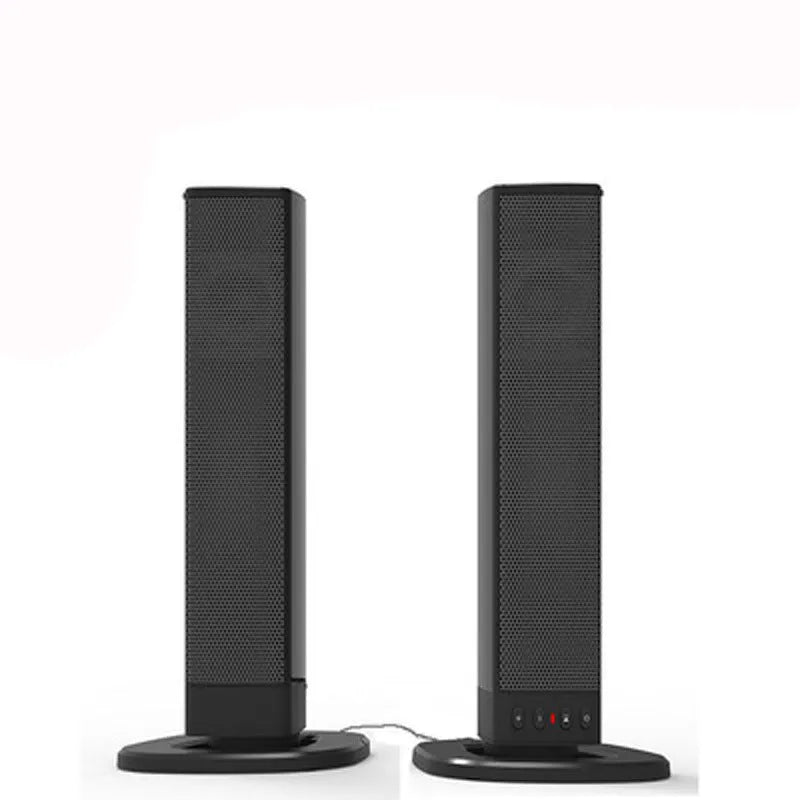 Black foldable split TV Bluetooth speaker with dual speakers showing 490mm length plastic construction