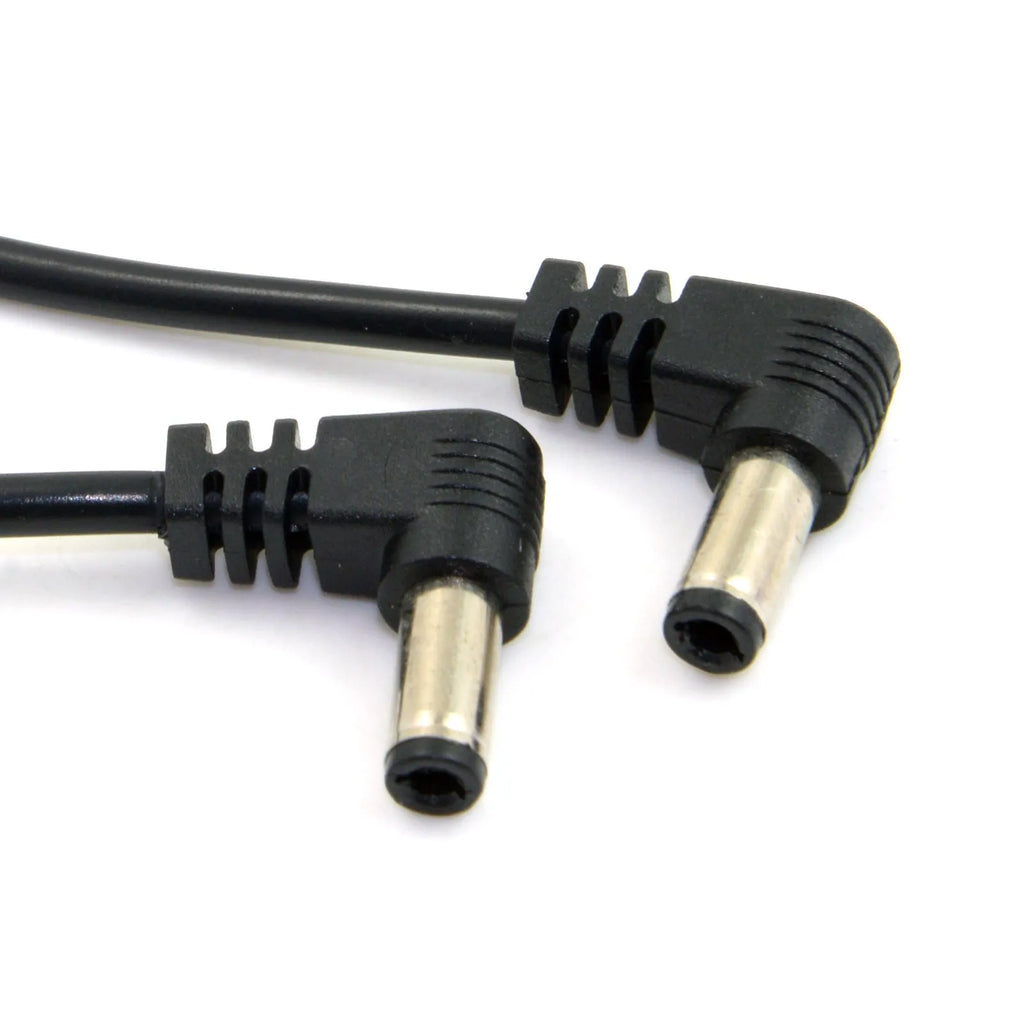 Black 90-degree double bend DC power extension cable 60cm length with tuning fork connectors