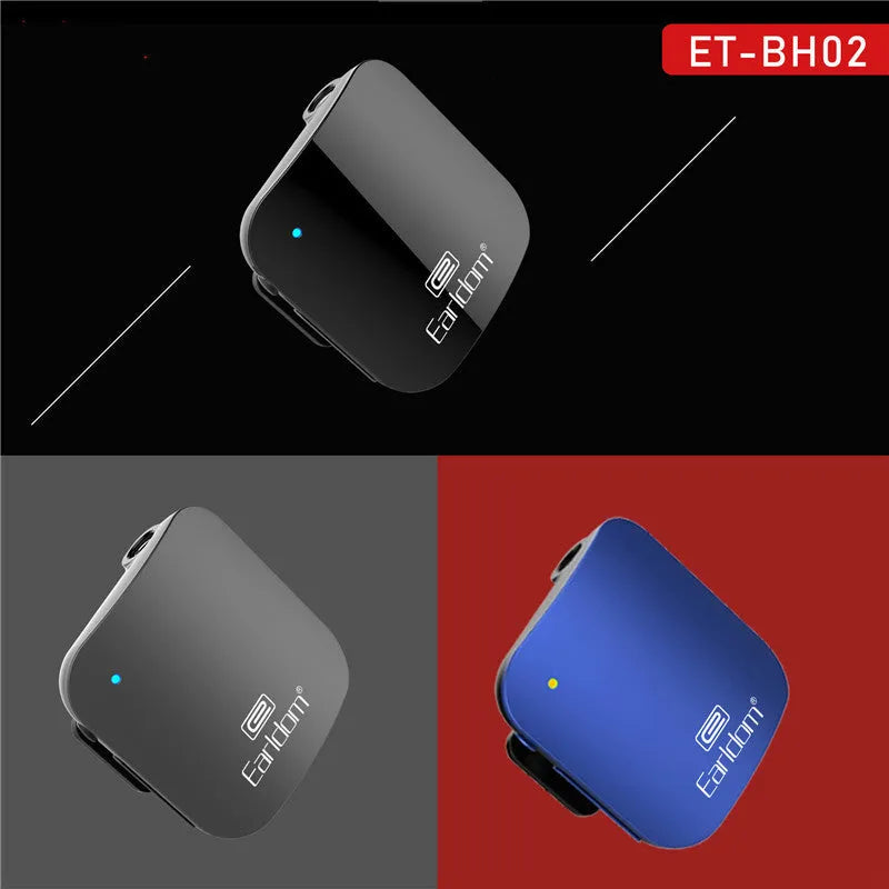 Black Bluetooth audio receiver headphones with lavalier clip for running and hands-free calling
