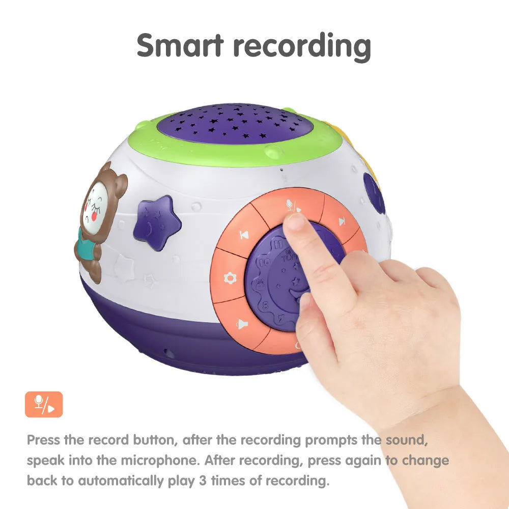 White starry sky night light projector for children with colour-changing lights and sound functions