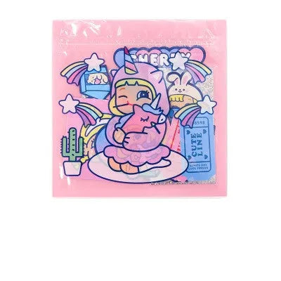Korean-style cartoon PVC sticker set with 16 square designs and storage box for DIY decoration