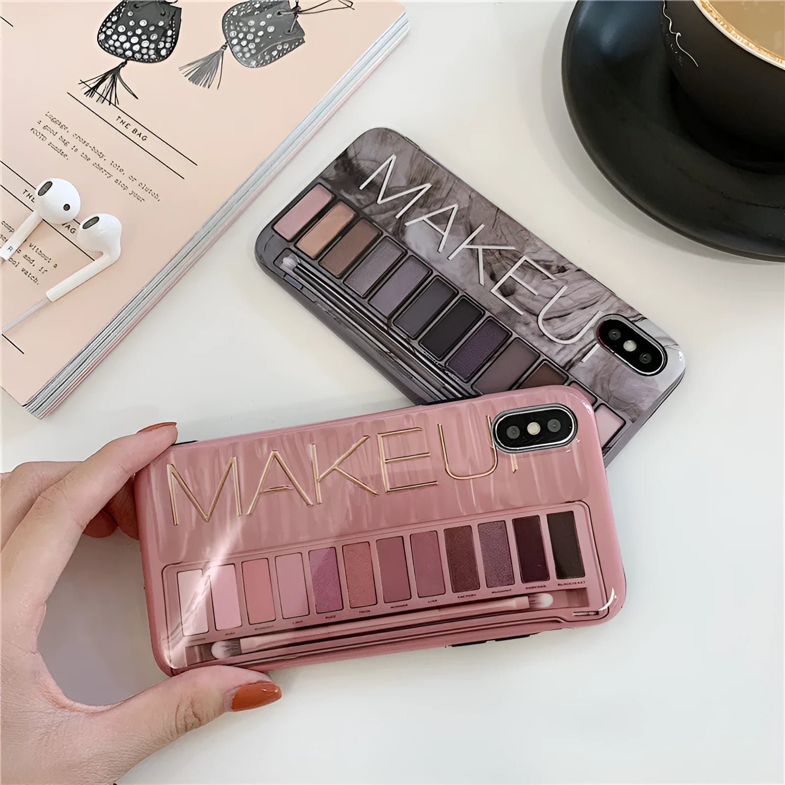 Eye shadow pattern silicone case for iPhone in flesh or grey colour.