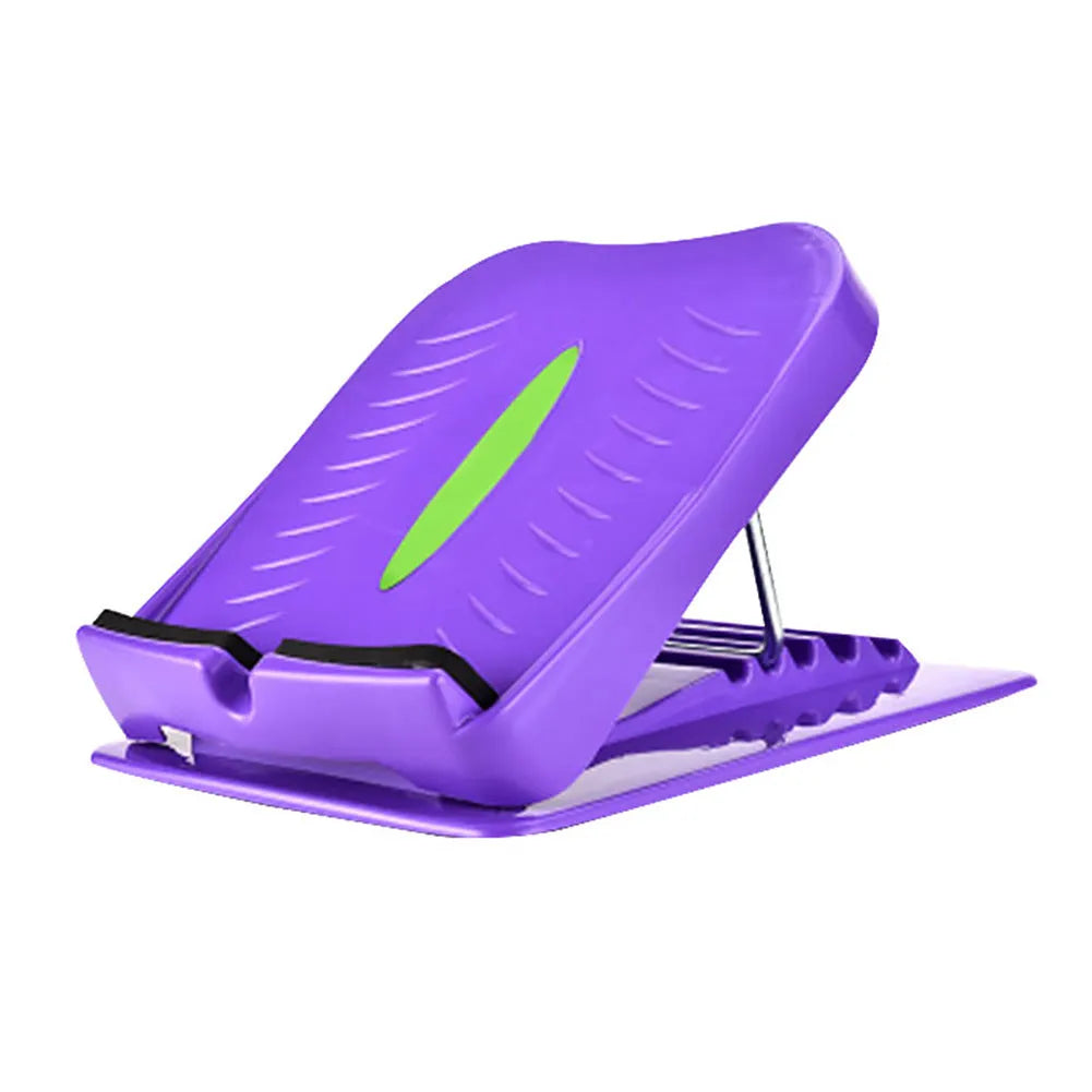 Portable black ABS calf stretching board with four adjustable incline positions on a textured surface