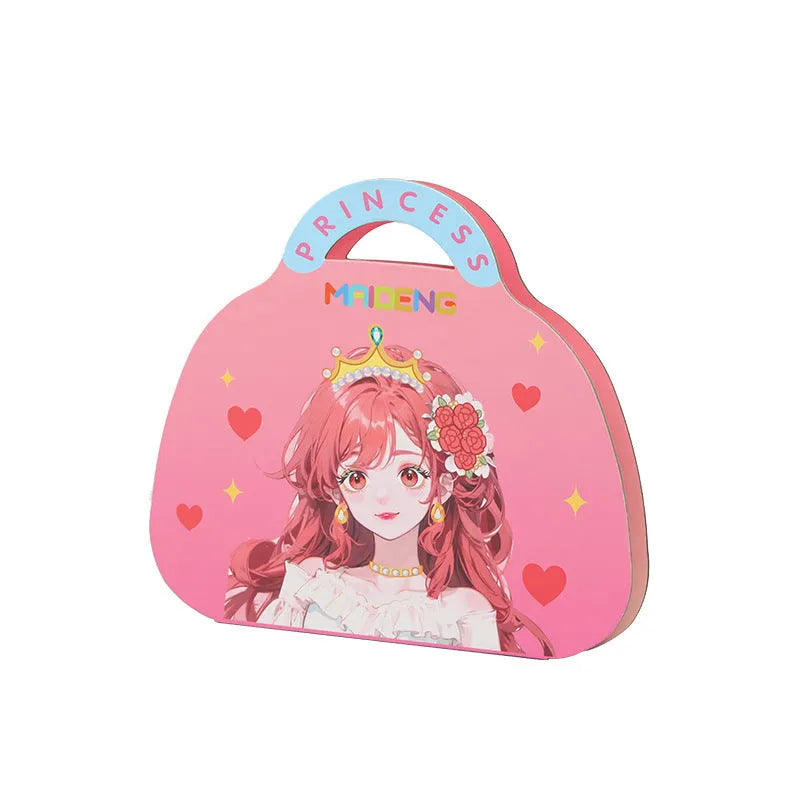 Children's paper princess makeup bag sticker toy with antique princess style, including stickers and mesh bag