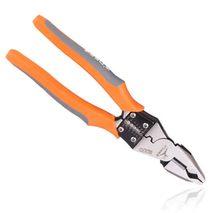 Orange multi-function wire cutter pliers with alloy steel head and PVC grips