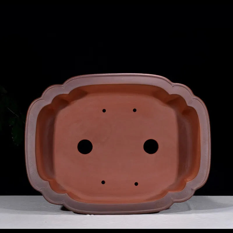 Large rectangular purple clay flowerpot with antique finish and traditional Chinese design