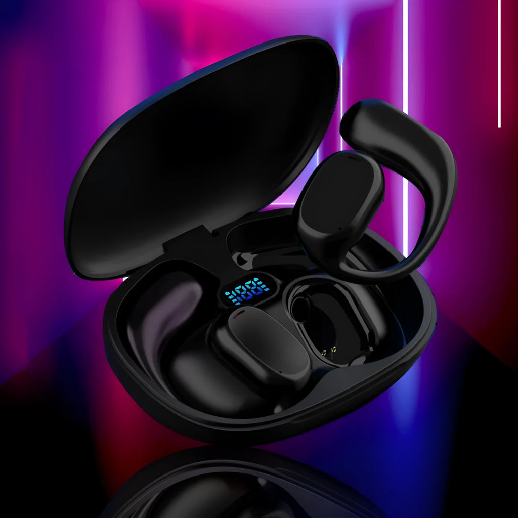 Two ear noise reduction Bluetooth translation earphones in black with simultaneous interpretation feature for multi-country use
