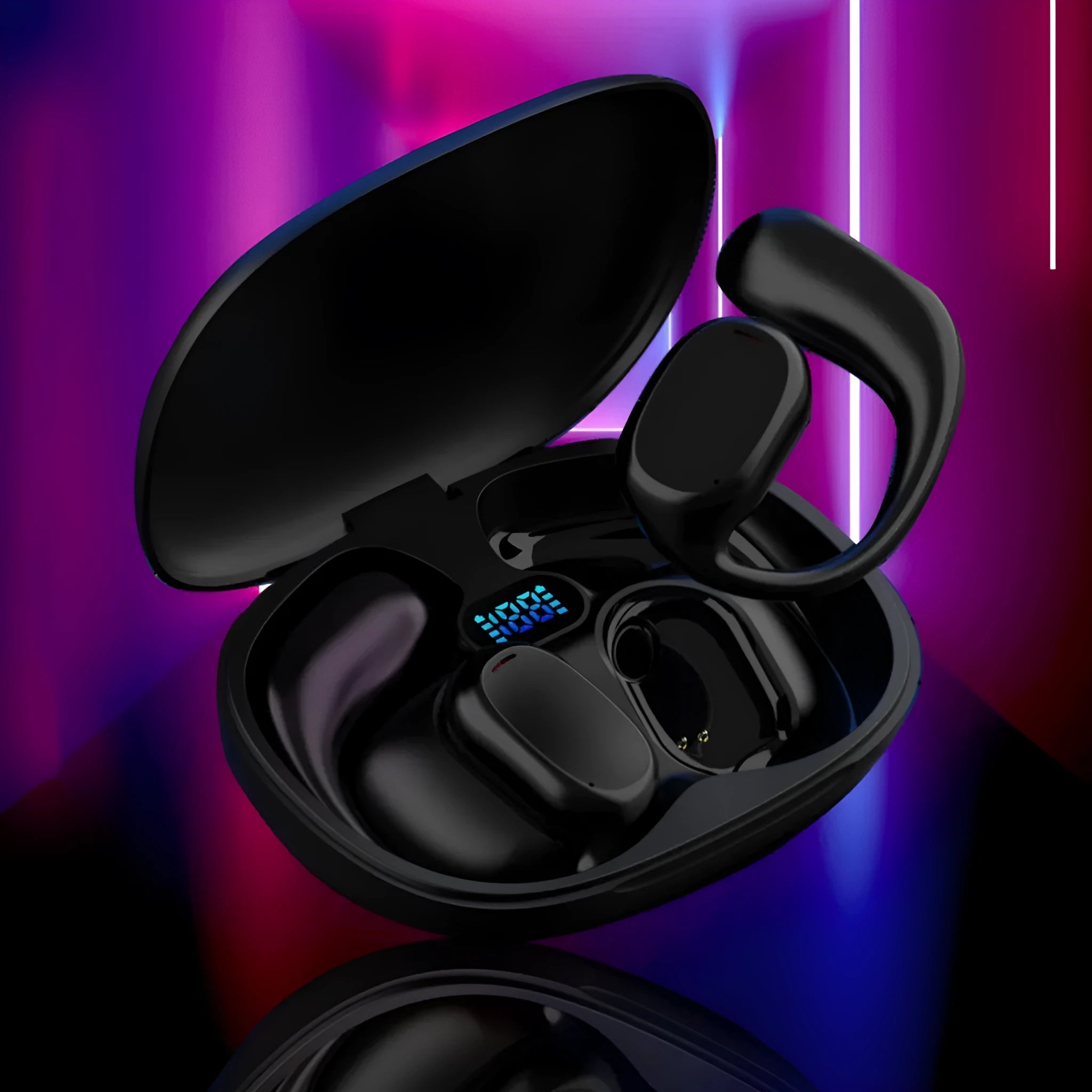 Two ear noise reduction Bluetooth translation earphones in black with simultaneous interpretation feature for multi-country use