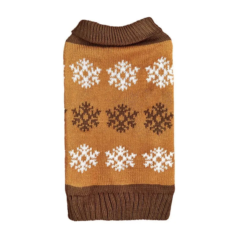 Brown and grey snowflake pattern dog Christmas sweater for winter holiday occasions