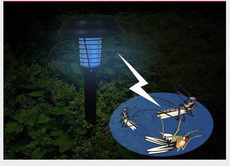 Black solar insect killing lamp with white and UV purple light for garden mosquito control