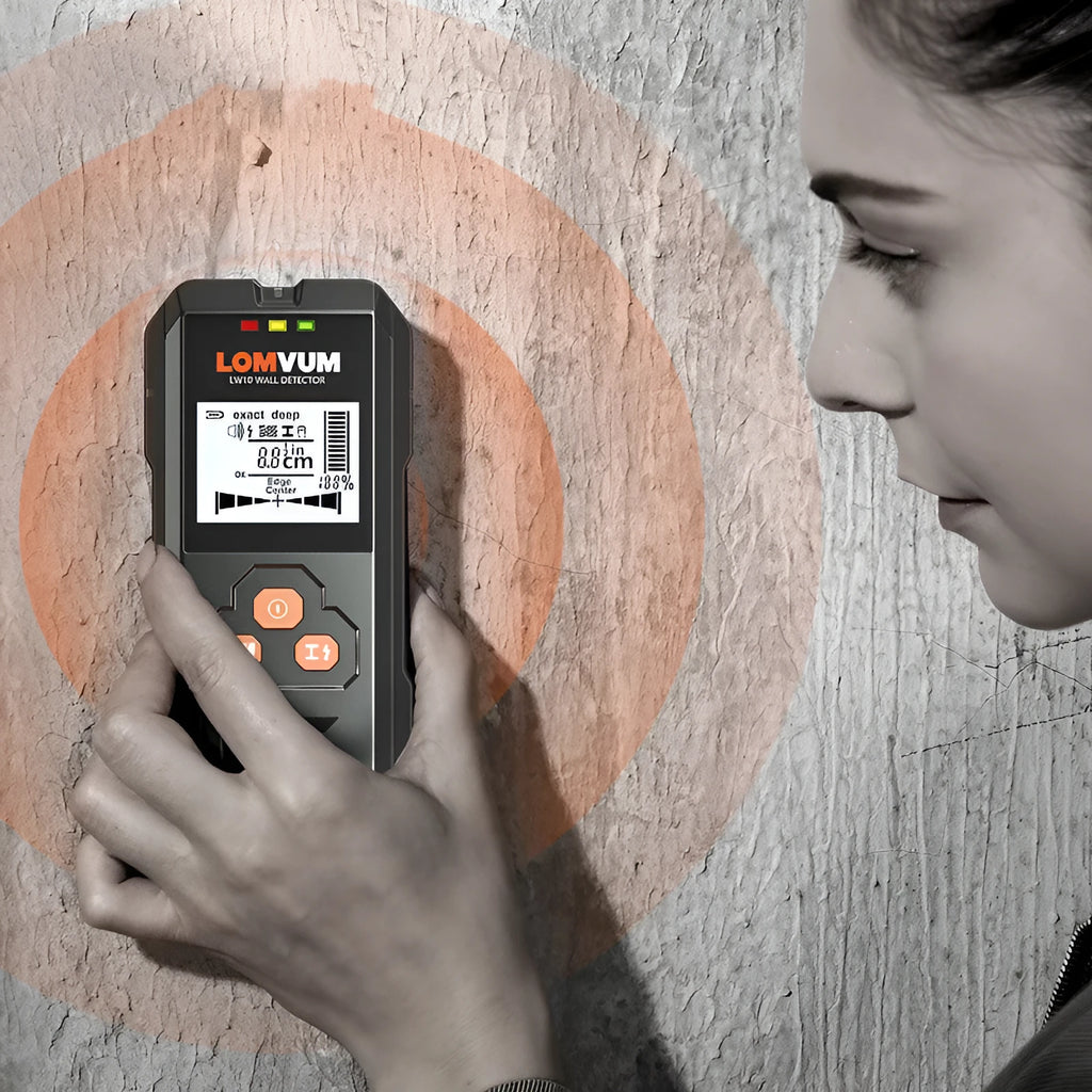 Multifunctional wall detector instrument showing three model options for detecting hidden metals, wiring and wood in walls