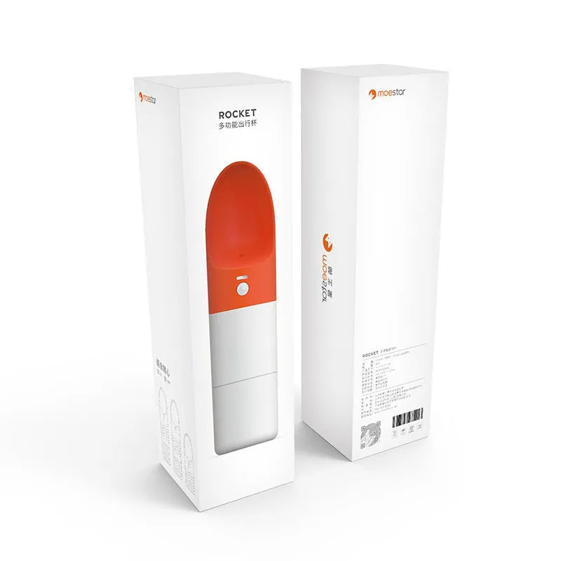 MOESTAR ROCKET portable pet water cup in white grey colour with 270ml capacity and one-button lock