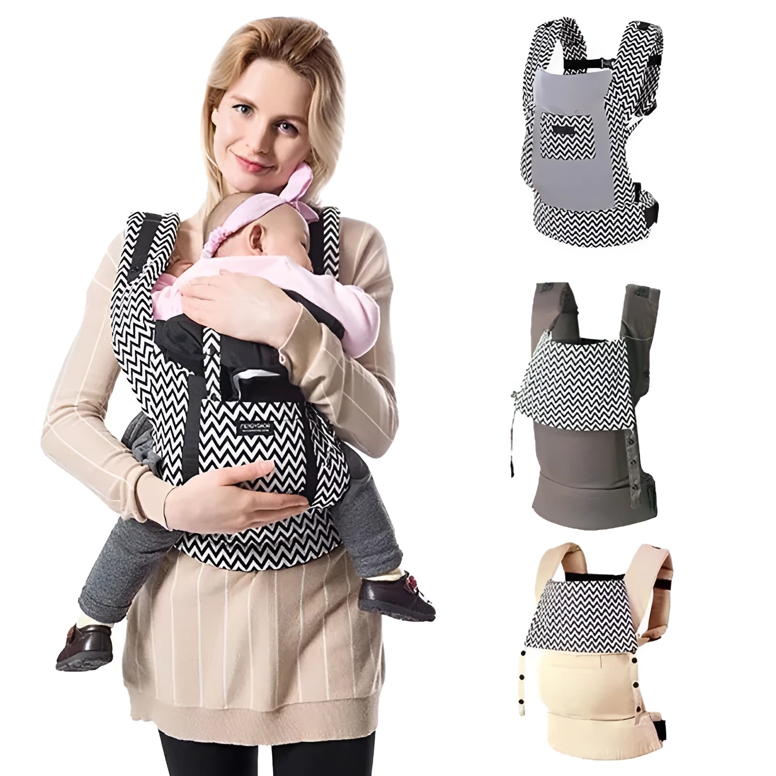 Children's cotton baby carrier sling in beige with adjustable waistband 72-134CM for ages 5-36 months